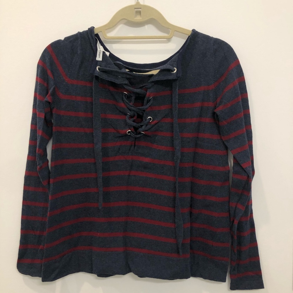 Autumn Cashmere striped lace up sweater